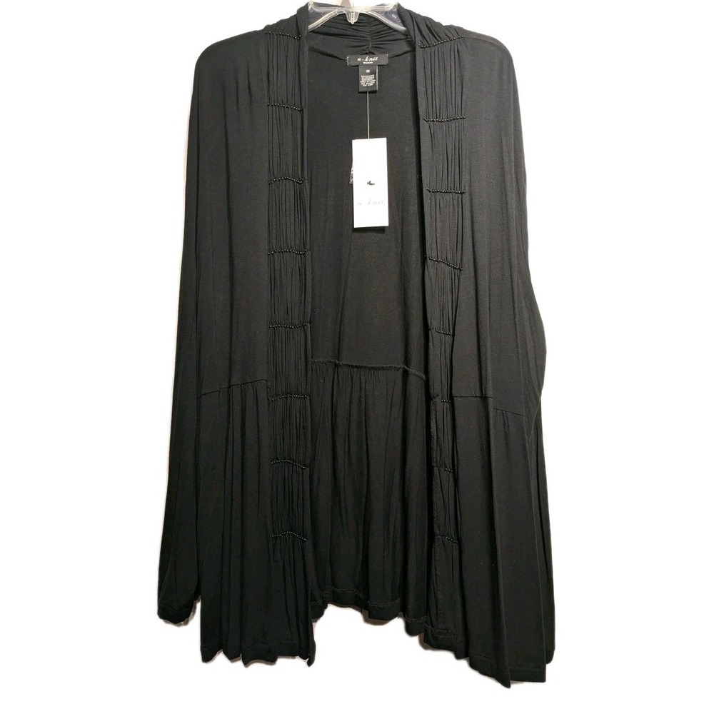 Design History U-knit Cardigan Sweater Women 3X Beaded Pleated Open Stretch NWT